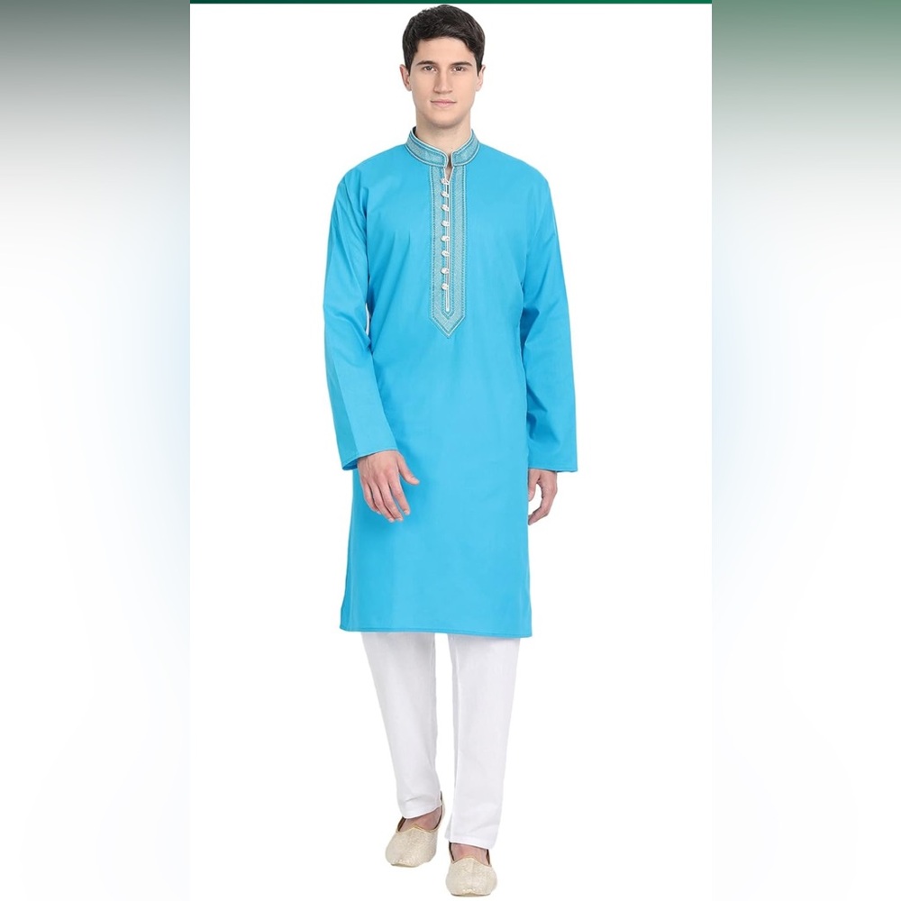 SKAVIJ Men's Pure Cotton Embroidered Kurta Shirt